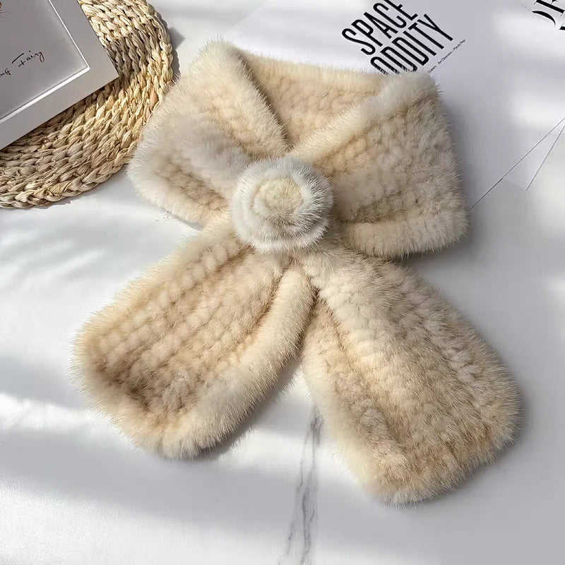 Bufandas de visón genuino cálido, bufanda de piel de invierno para mujer, bufanda de piel de visón tejida a mano, pañuelo de piel de moda