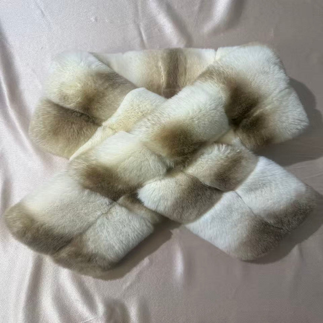 Lujosa bufanda de piel de invierno, suave, afelpada, con rayas, calentador de cuello para mujer
