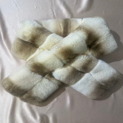Lujosa bufanda de piel de invierno, suave, afelpada, con rayas, calentador de cuello para mujer