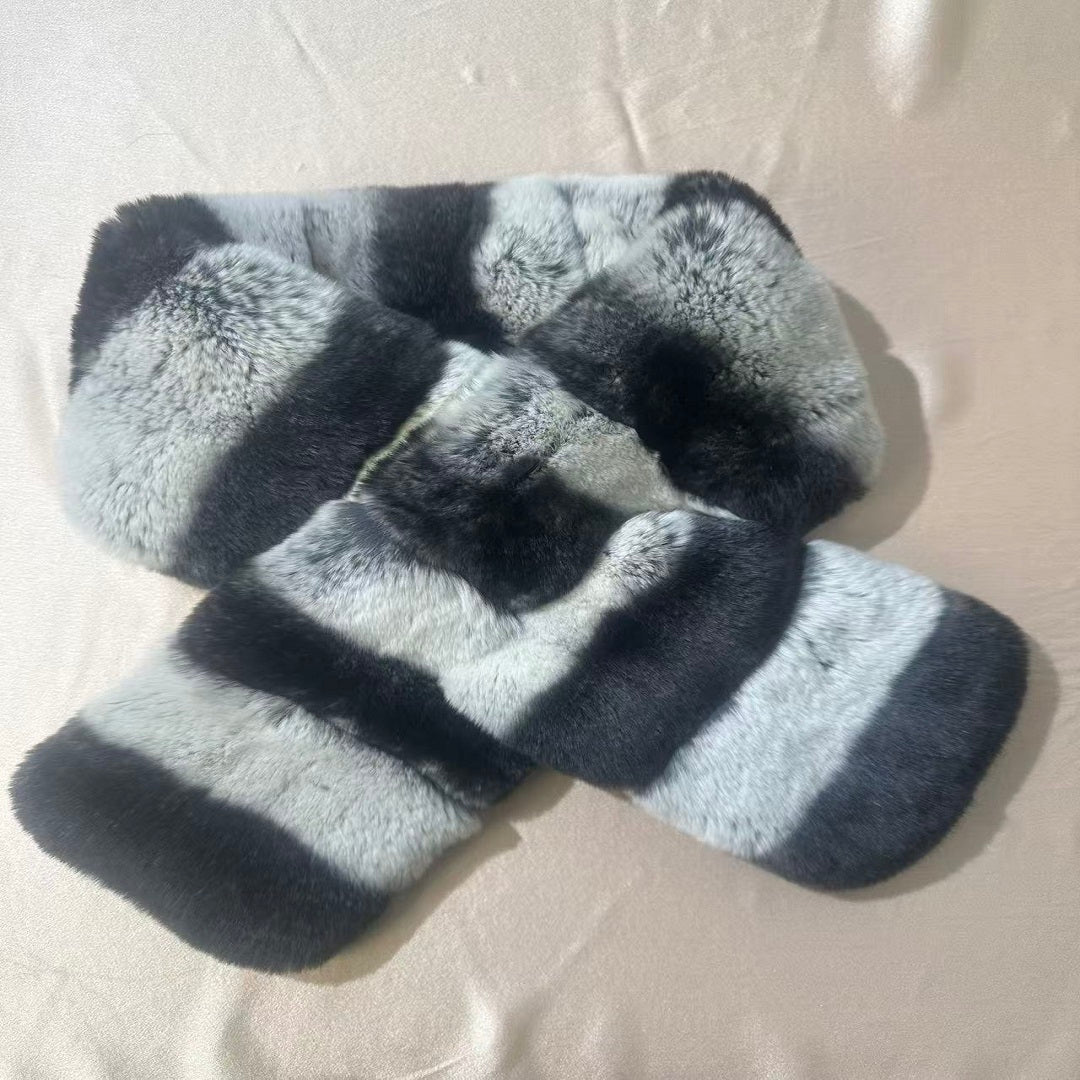 Lujosa bufanda de piel de invierno, suave, afelpada, con rayas, calentador de cuello para mujer