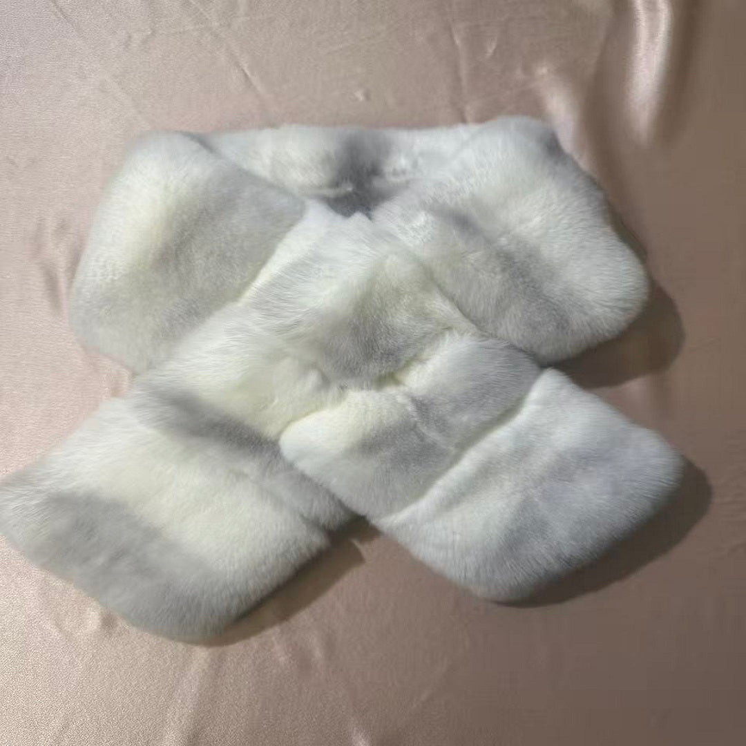 Lujosa bufanda de piel de invierno, suave, afelpada, con rayas, calentador de cuello para mujer
