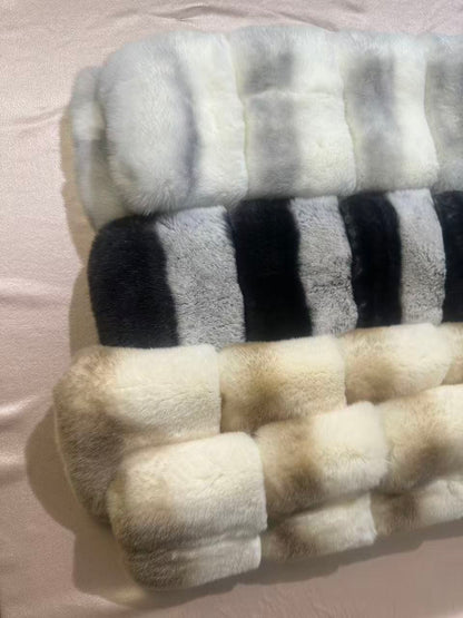 Lujosa bufanda de piel de invierno, suave, afelpada, con rayas, calentador de cuello para mujer