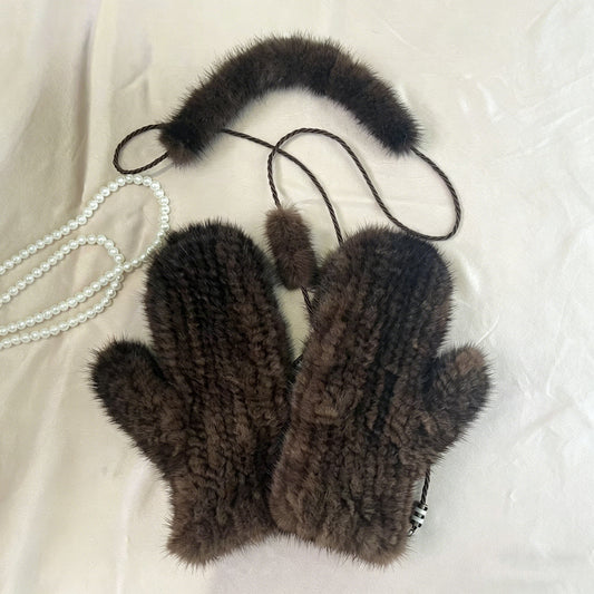 Nuevas manoplas de piel de visón tejida genuina para mujer, guantes de visón real cálidos de invierno para dama, manoplas de piel tejidas a mano a la moda para dama