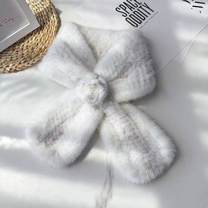 Bufandas de visón genuino cálido, bufanda de piel de invierno para mujer, bufanda de piel de visón tejida a mano, pañuelo de piel de moda