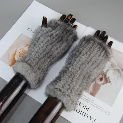 New Style Women Winter  Mink Fur Gloves 100% Natural Warm Mink Fur Fingerless Gloves Girls Knitted Genuine Mink Fur Mittens