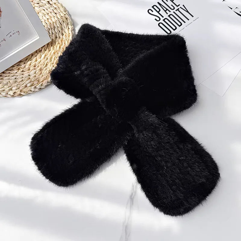 Bufandas de visón genuino cálido, bufanda de piel de invierno para mujer, bufanda de piel de visón tejida a mano, pañuelo de piel de moda