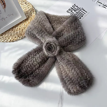 Bufandas de visón genuino cálido, bufanda de piel de invierno para mujer, bufanda de piel de visón tejida a mano, pañuelo de piel de moda