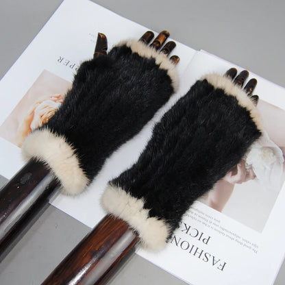 New Style Women Winter  Mink Fur Gloves 100% Natural Warm Mink Fur Fingerless Gloves Girls Knitted Genuine Mink Fur Mittens