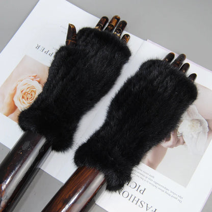 New Style Women Winter  Mink Fur Gloves 100% Natural Warm Mink Fur Fingerless Gloves Girls Knitted Genuine Mink Fur Mittens