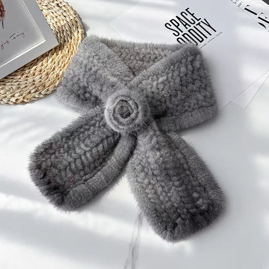 Bufandas de visón genuino cálido, bufanda de piel de invierno para mujer, bufanda de piel de visón tejida a mano, pañuelo de piel de moda