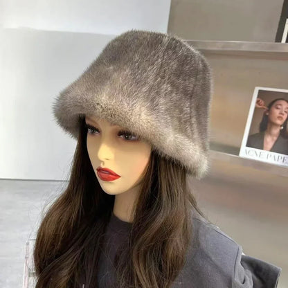 Sombreros de invierno para mujer de nuevo estilo, de piel de visón, gorros de cubo, gorro de visón natural cálido, gorra de piel de visón auténtica a la moda para exteriores
