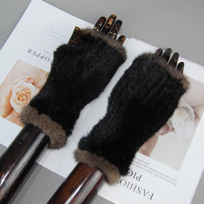 New Style Women Winter  Mink Fur Gloves 100% Natural Warm Mink Fur Fingerless Gloves Girls Knitted Genuine Mink Fur Mittens