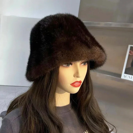 Sombreros de invierno para mujer de nuevo estilo, de piel de visón, gorros de cubo, gorro de visón natural cálido, gorra de piel de visón auténtica a la moda para exteriores