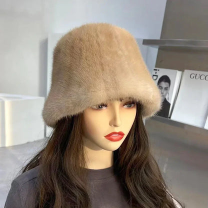 Sombreros de invierno para mujer de nuevo estilo, de piel de visón, gorros de cubo, gorro de visón natural cálido, gorra de piel de visón auténtica a la moda para exteriores
