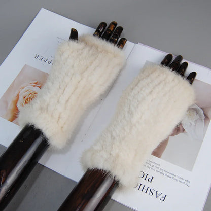 New Style Women Winter  Mink Fur Gloves 100% Natural Warm Mink Fur Fingerless Gloves Girls Knitted Genuine Mink Fur Mittens