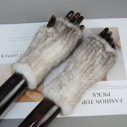 New Style Women Winter  Mink Fur Gloves 100% Natural Warm Mink Fur Fingerless Gloves Girls Knitted Genuine Mink Fur Mittens