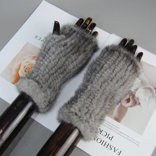 Guantes de Piel de Visón para Mujer, Estilo Nuevo, de Invierno, 100% Natural, Cálidos, sin Dedos, de Piel de Visón, Guantes de Punto de Piel de Visón Genuina para Niñas