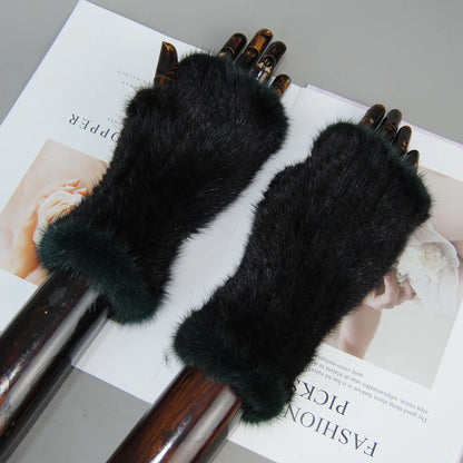 New Style Women Winter  Mink Fur Gloves 100% Natural Warm Mink Fur Fingerless Gloves Girls Knitted Genuine Mink Fur Mittens