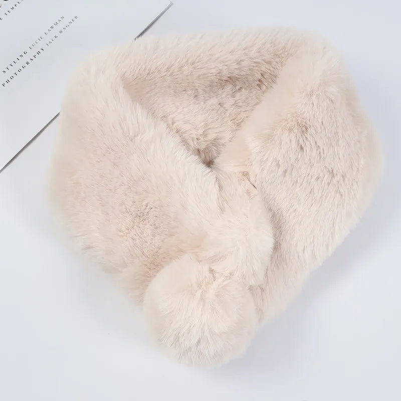 Warm Furry Scarf Da Vinci Code Story New 2025 Shanghai Autumn Winter Plush Rabbit Fur Simulation Neck Warmer for Women