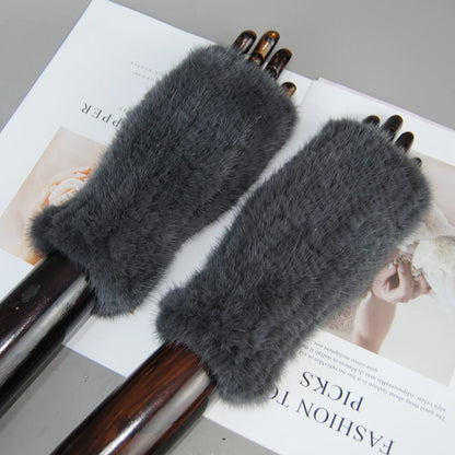 New Style Women Winter  Mink Fur Gloves 100% Natural Warm Mink Fur Fingerless Gloves Girls Knitted Genuine Mink Fur Mittens