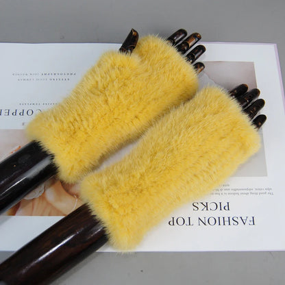 New Style Women Winter  Mink Fur Gloves 100% Natural Warm Mink Fur Fingerless Gloves Girls Knitted Genuine Mink Fur Mittens