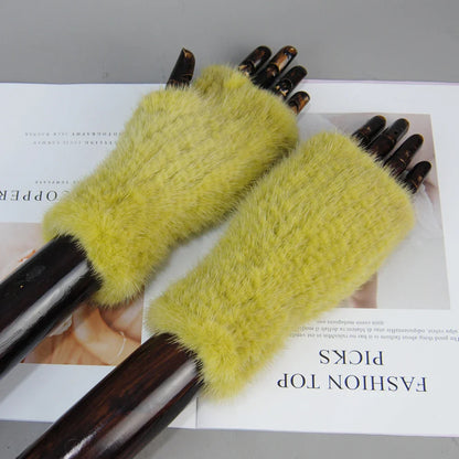 New Style Women Winter  Mink Fur Gloves 100% Natural Warm Mink Fur Fingerless Gloves Girls Knitted Genuine Mink Fur Mittens