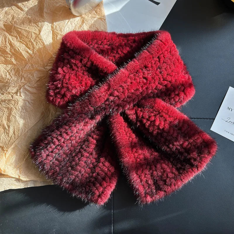Bufanda de piel de visón cálida de invierno, bufanda sencilla de piel tejida a doble cara, pañuelo de piel a la moda, calentador de cuello de invierno para mujer