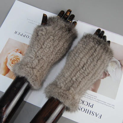 New Style Women Winter  Mink Fur Gloves 100% Natural Warm Mink Fur Fingerless Gloves Girls Knitted Genuine Mink Fur Mittens