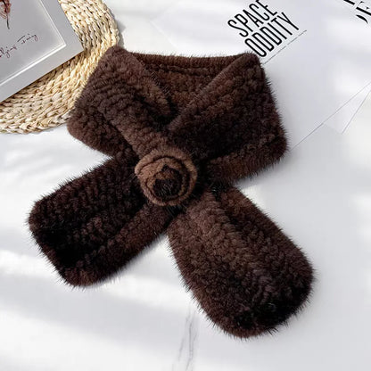 Bufandas de visón genuino cálido, bufanda de piel de invierno para mujer, bufanda de piel de visón tejida a mano, pañuelo de piel de moda