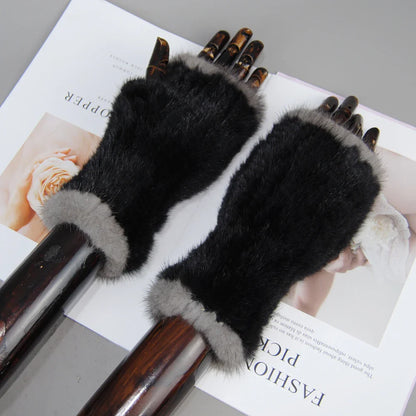 New Style Women Winter  Mink Fur Gloves 100% Natural Warm Mink Fur Fingerless Gloves Girls Knitted Genuine Mink Fur Mittens