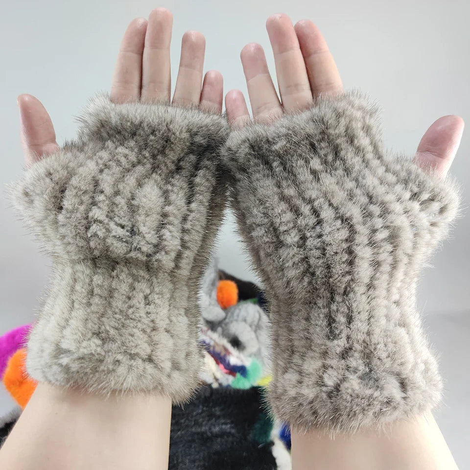 New Style Women Winter  Mink Fur Gloves 100% Natural Warm Mink Fur Fingerless Gloves Girls Knitted Genuine Mink Fur Mittens