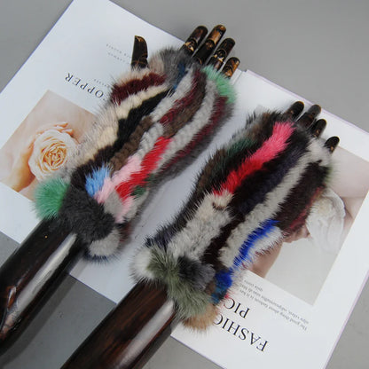 New Style Women Winter  Mink Fur Gloves 100% Natural Warm Mink Fur Fingerless Gloves Girls Knitted Genuine Mink Fur Mittens