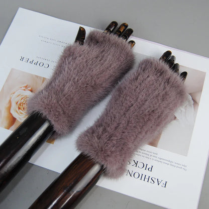 New Style Women Winter  Mink Fur Gloves 100% Natural Warm Mink Fur Fingerless Gloves Girls Knitted Genuine Mink Fur Mittens