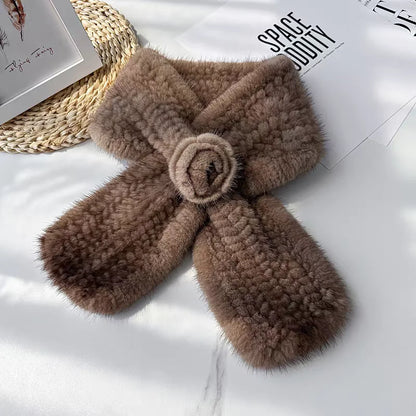 Bufandas de visón genuino cálido, bufanda de piel de invierno para mujer, bufanda de piel de visón tejida a mano, pañuelo de piel de moda