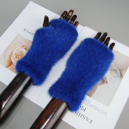 New Style Women Winter  Mink Fur Gloves 100% Natural Warm Mink Fur Fingerless Gloves Girls Knitted Genuine Mink Fur Mittens